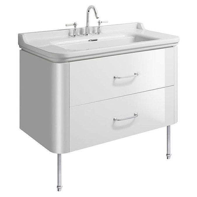 Bauhaus Waldorf 1000mm Wall Hung Vanity Unit with Chrome Legs + Bow Handles Large Image