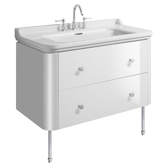 Bauhaus Waldorf 1000mm Wall Hung Vanity Unit with Chrome Legs + Knobs Large Image