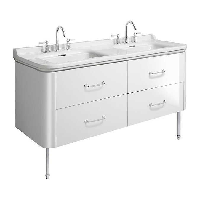 Bauhaus Waldorf 1500mm Wall Hung Vanity Unit with Chrome Legs + Bow Handles Large Image
