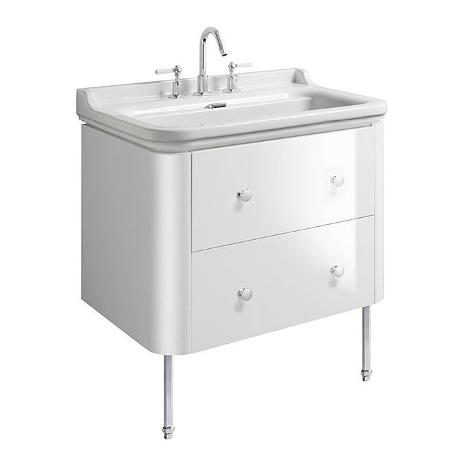 Bauhaus Waldorf 800mm Wall Hung Vanity Unit with Chrome Legs + Knobs Large Image