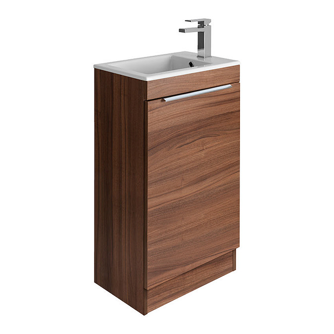 Bauhaus Zion Single Door Floor Standing Unit + Basin - Natural Walnut Large Image