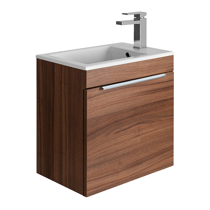 Bauhaus Zion Single Drawer Wall Hung Unit + Basin - Natural Walnut Large Image