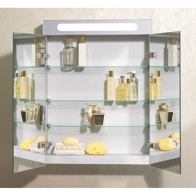 Bauhaus - 600mm Illuminated Aluminium Mirrored Cabinet with Shaving Socket - CB6080AL Standard Large