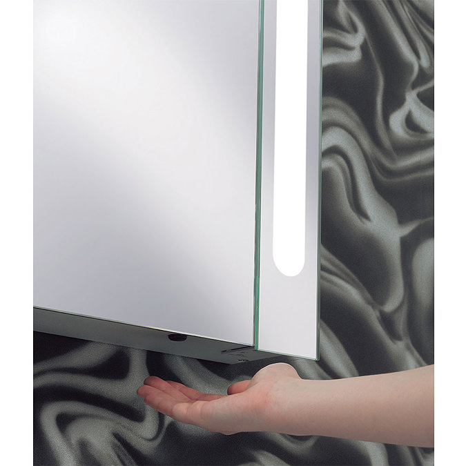 Bauhaus - 600mm Illuminated Aluminium Mirrored Cabinet with Shaving Socket - CB6080AL Feature Large