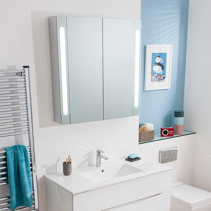 Bauhaus - 800mm Illuminated Aluminium Mirrored Cabinet with Shaving Socket - CB8080AL Profile Large Image