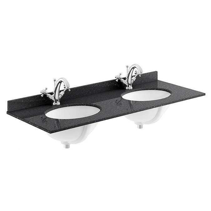 Bayswater 1200mm 1TH Black Marble Double Bowl Basin Top Large Image