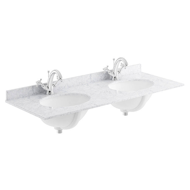 Bayswater 1200mm 1TH White Marble Double Bowl Basin Top Large Image