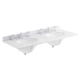 Bayswater 1200mm 3TH White Marble Double Bowl Basin Top Large Image