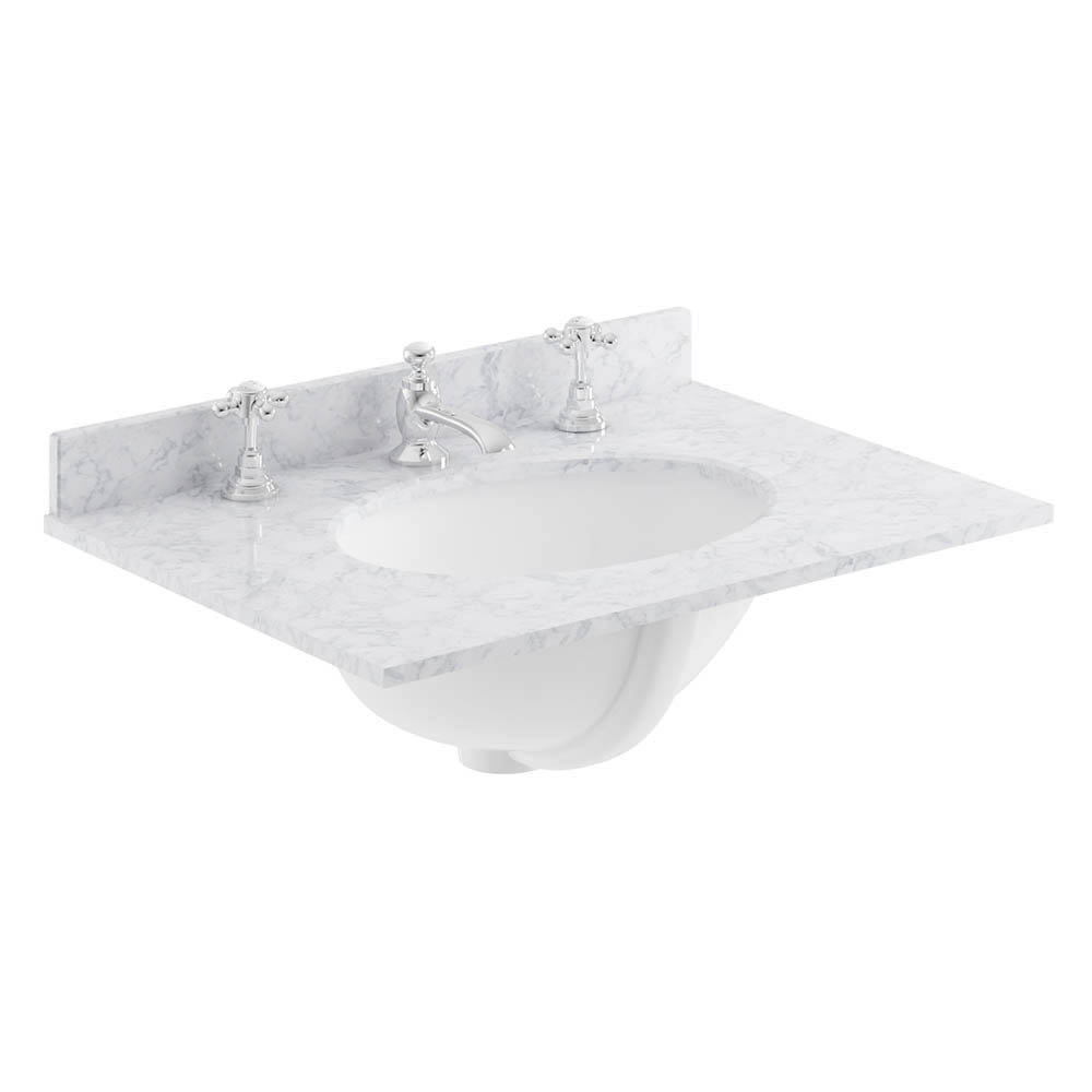 Bayswater 600mm 3TH White Marble Single Bowl Basin Top Large Image