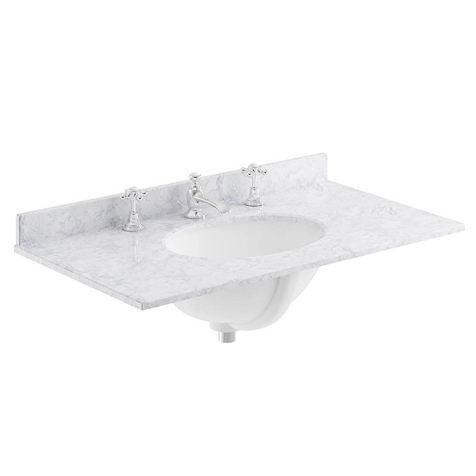 Bayswater 800mm 3TH White Marble Single Bowl Basin Top Large Image