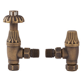 Bayswater Antique Brass Angled Thermostatic Radiator Valves Large Image