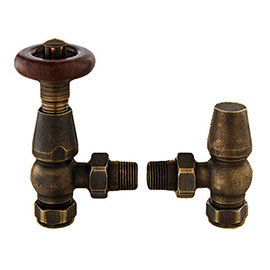 Bayswater Antique Brass Traditional Angled Thermostatic Radiator Valves Medium Image