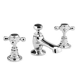 Bayswater Black Crosshead 3 Tap Hole Deck Basin Mixer + Pop-Up Waste Medium Image