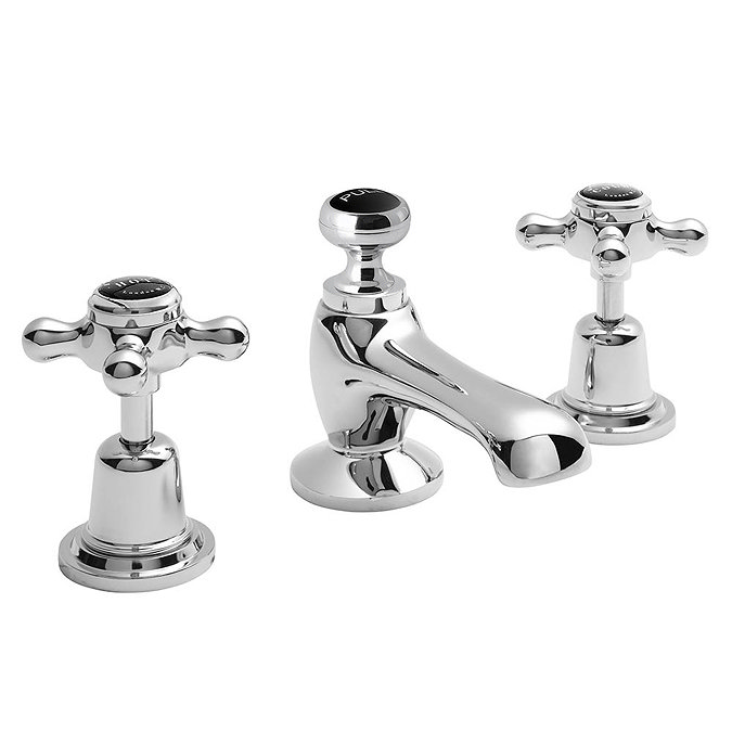Bayswater Black Crosshead Domed Collar 3 Tap Hole Deck Basin Mixer + Pop-Up Waste Large Image