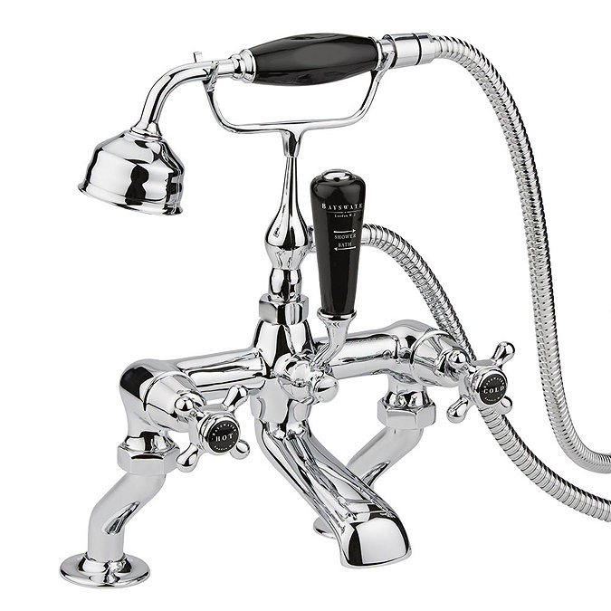 Bayswater Black Crosshead Domed Collar Deck Mounted Bath Shower Mixer Large Image