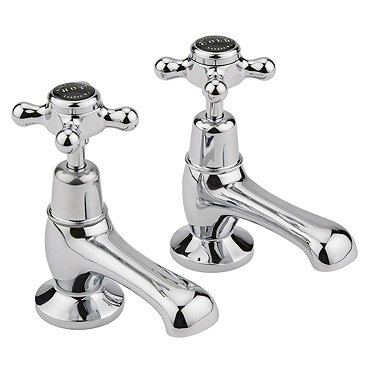 Bayswater Black Crosshead Domed Collar Traditional Basin Taps  Profile Large Image