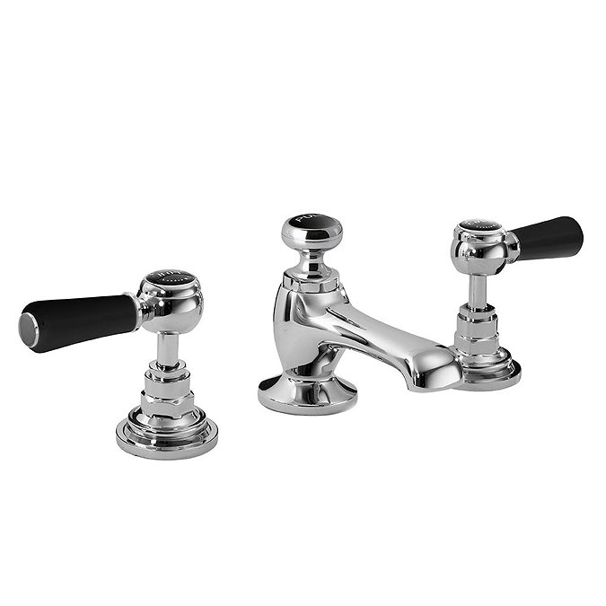 Bayswater Black Lever 3 Tap Hole Deck Basin Mixer + Pop-Up Waste Large Image