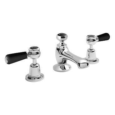 Bayswater Black Lever Domed Collar 3 Tap Hole Deck Basin Mixer + Pop-Up Waste  Profile Large Image