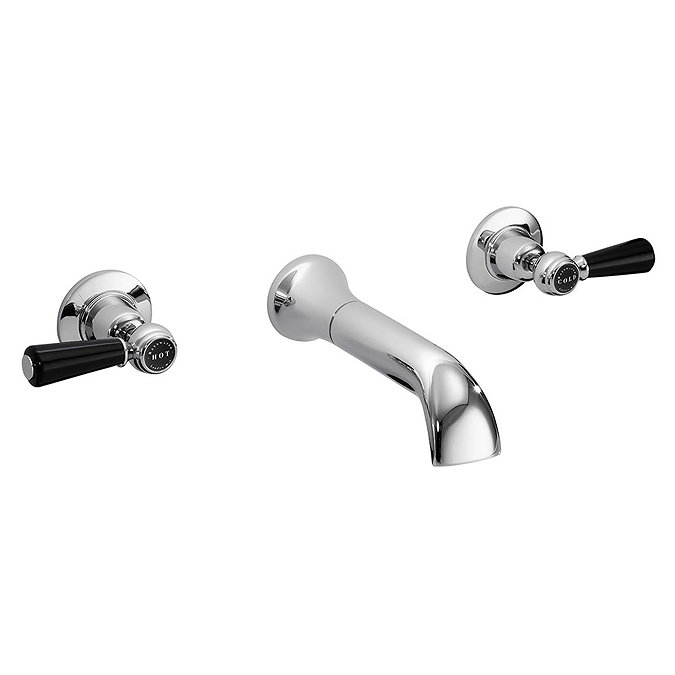 Bayswater Black Lever Domed Collar 3 Tap Hole Wall Mounted Bath Filler Large Image