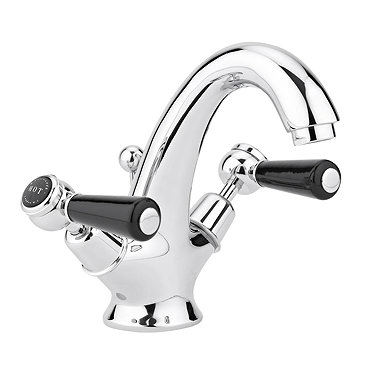 Bayswater Black Lever Domed Collar Mono Basin Mixer + Pop-Up Waste  Profile Large Image