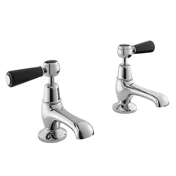Bayswater Black Lever Domed Collar Traditional Basin Taps Large Image