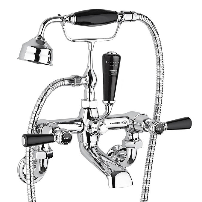 Bayswater Black Lever Domed Collar Wall Mounted Bath Shower Mixer Large Image