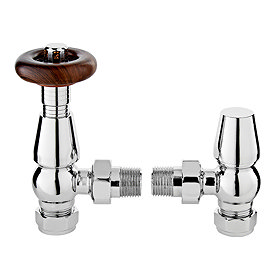 Bayswater Chrome Traditional Angled Thermostatic Radiator Valves Large Image