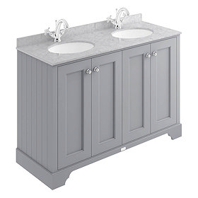 Bayswater Plummett Grey 1200mm 4 Door Vanity Unit & 1TH Grey Marble Double Bowl Basin Top Large Imag