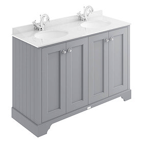 Bayswater Plummett Grey 1200mm 4 Door Vanity Unit & 1TH White Marble Double Bowl Basin Top Large Ima