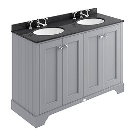 Bayswater Plummett Grey 1200mm 4 Door Vanity Unit & 3TH Black Marble Double Bowl Basin Top Large Ima