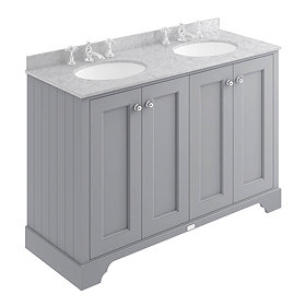 Bayswater Plummett Grey 1200mm 4 Door Vanity Unit & 3TH Grey Marble Double Bowl Basin Top Large Imag