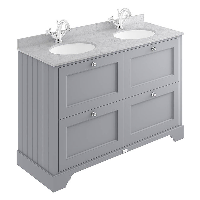 Bayswater Plummett Grey 1200mm 4 Drawer Vanity Unit & 1TH Grey Marble Double Bowl Basin Top Large Im