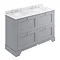 Bayswater Plummett Grey 1200mm 4 Drawer Vanity Unit & 3TH White Marble Double Bowl Basin Top Large I