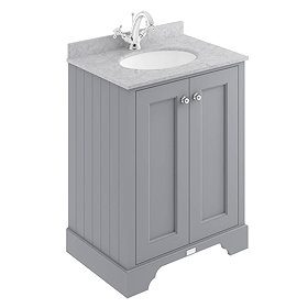 Bayswater Plummett Grey 600mm 2 Door Vanity Unit & 1TH Grey Marble Basin Top Large Image