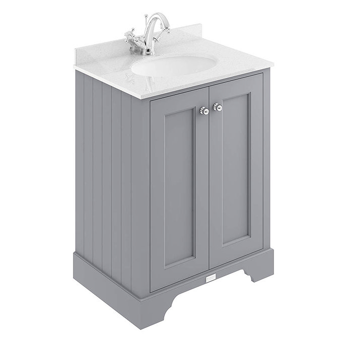 Bayswater Plummett Grey 600mm 2 Door Vanity Unit & 1TH White Marble Basin Top Large Image