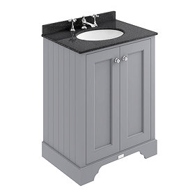 Bayswater Plummett Grey 600mm 2 Door Vanity Unit & 3TH Black Marble Basin Top Large Image