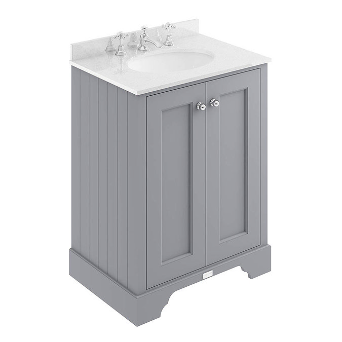 Bayswater Plummett Grey 600mm 2 Door Vanity Unit & 3TH White Marble Basin Top Large Image