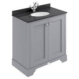 Bayswater Plummett Grey 800mm 2 Door Vanity Unit & 1TH Black Marble Basin Top Large Image