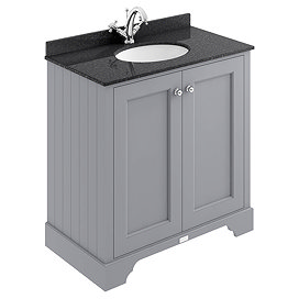 Bayswater Plummett Grey 800mm 2 Door Vanity Unit & 1TH Black Marble Basin Top Large Image
