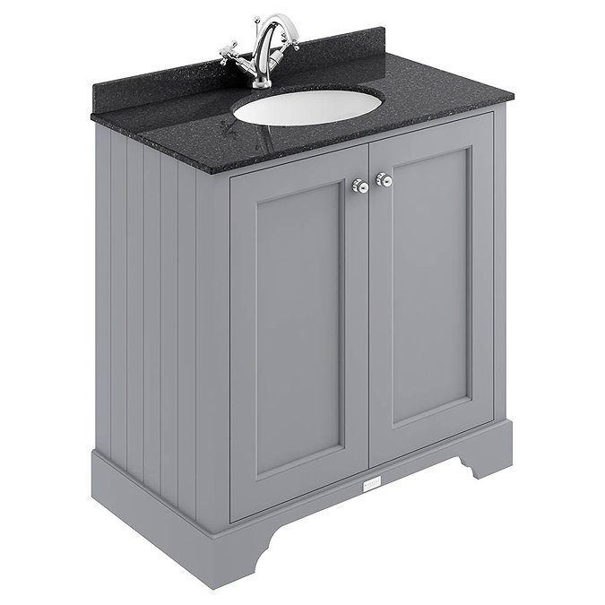 Bayswater Plummett Grey 800mm 2 Door Vanity Unit & 1TH Black Marble Basin Top Large Image