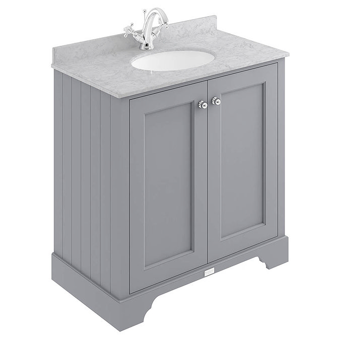 Bayswater Plummett Grey 800mm 2 Door Vanity Unit & 1TH Grey Marble Basin Top Large Image