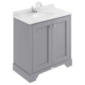 Bayswater Plummett Grey 800mm 2 Door Vanity Unit & 1TH White Marble Basin Top Large Image