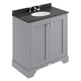 Bayswater Plummett Grey 800mm 2 Door Vanity Unit & 3TH Black Marble Basin Top Large Image