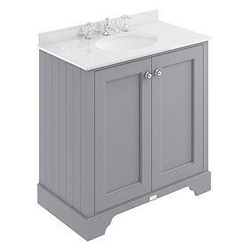 Bayswater Plummett Grey 800mm 2 Door Vanity Unit & 3TH White Marble Basin Top Large Image