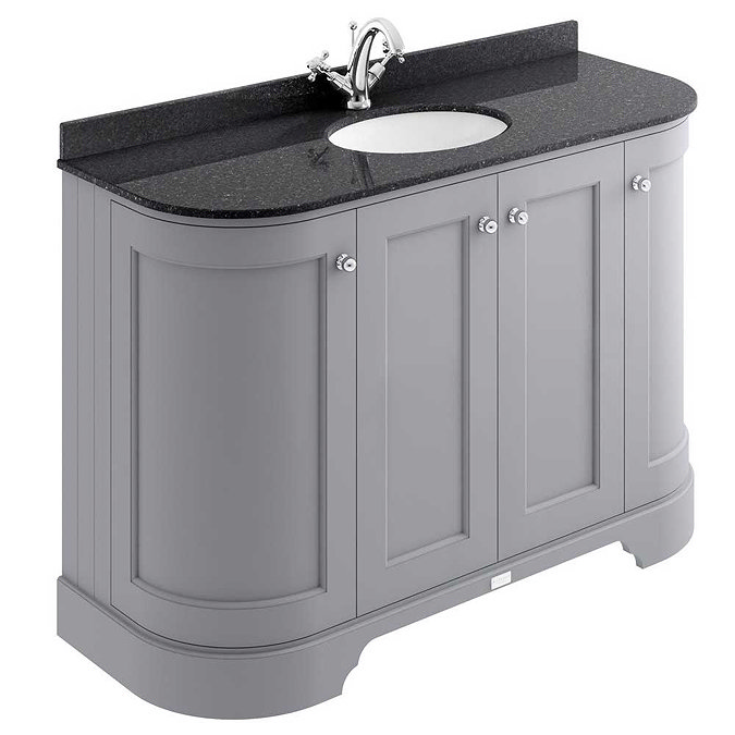 Bayswater Plummett Grey Curved 1200mm 4-Door Vanity Unit & 1TH Black Marble Single Bowl Basin Top La