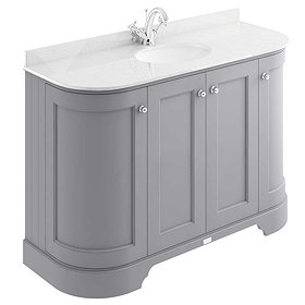 Bayswater Plummett Grey Curved 1200mm 4-Door Vanity Unit & 1TH White Marble Single Bowl Basin Top La