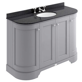 Bayswater Plummett Grey Curved 1200mm 4-Door Vanity Unit & 3TH Black Marble Single Bowl Basin Top La
