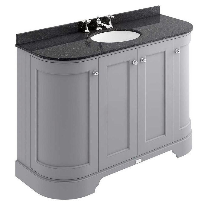 Bayswater Plummett Grey Curved 1200mm 4-Door Vanity Unit & 3TH Black Marble Single Bowl Basin Top La