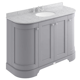 Bayswater Plummett Grey Curved 1200mm 4-Door Vanity Unit & 3TH Grey Marble Single Bowl Basin Top La