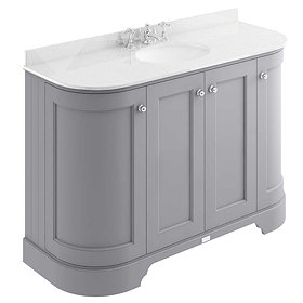 Bayswater Plummett Grey Curved 1200mm 4-Door Vanity Unit & 3TH White Marble Single Bowl Basin Top La